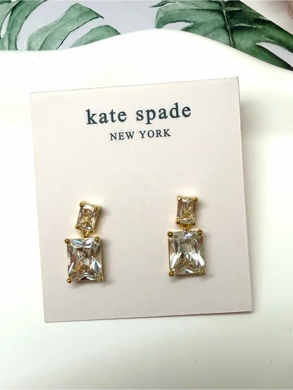 kate spade Gold-tone Clear Crystal Double Drop Earrings